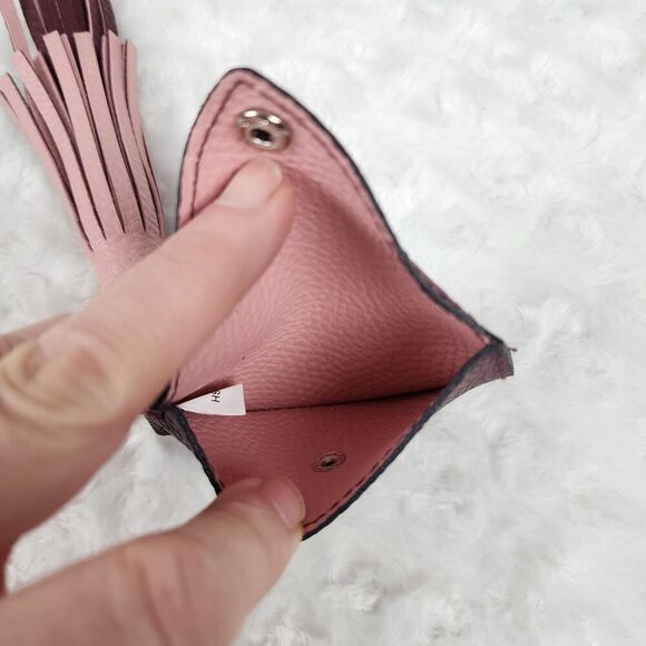 Tassel Keychain Credit Card Wallet Brown Pink - Picture 6 of 7